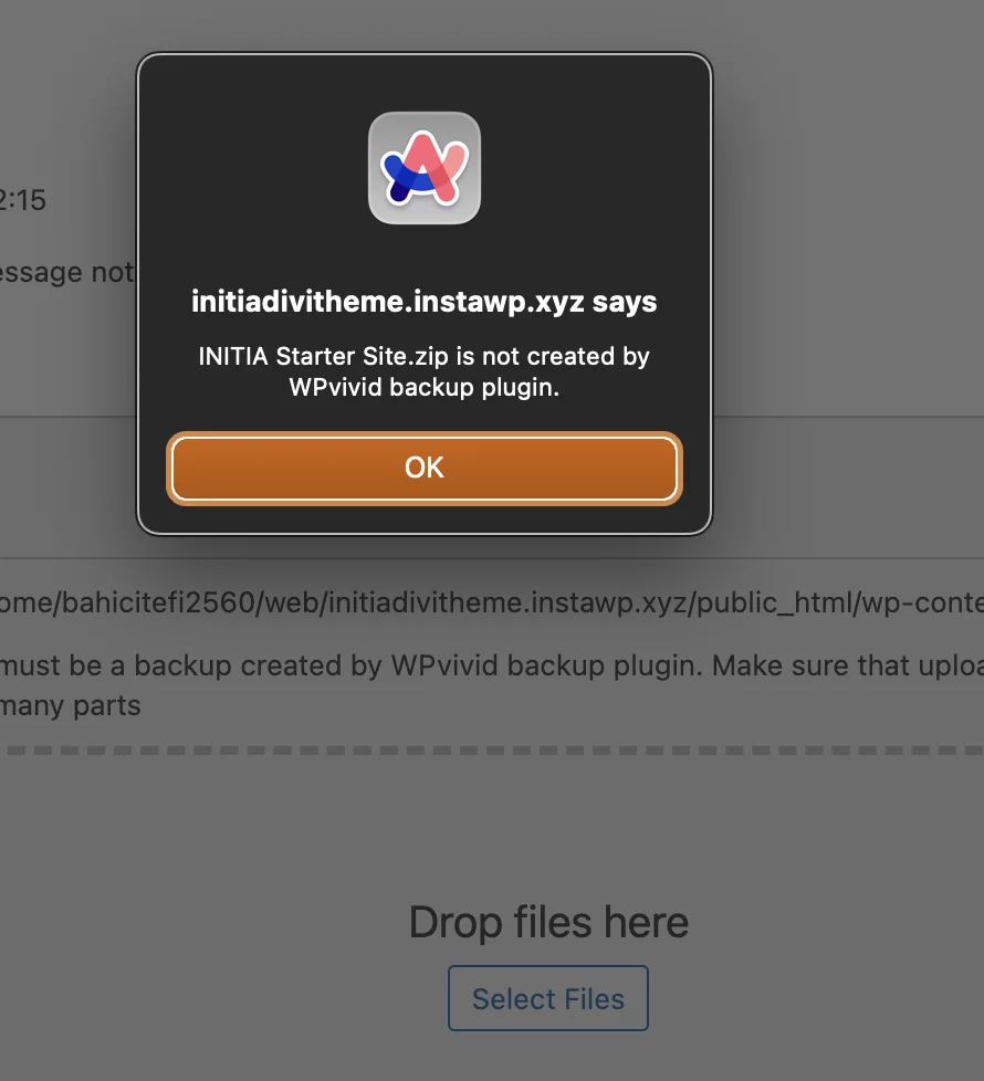 Getting error message on uploading INITIA theme