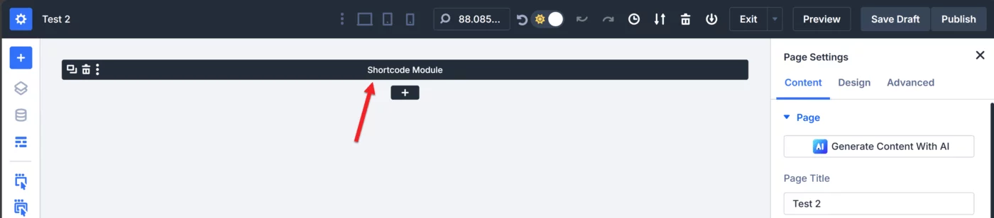 Shortcode Module When Adding a Page