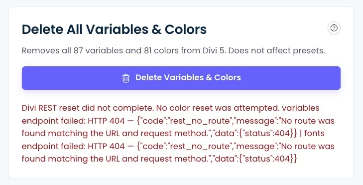 ERROR: Divi REST reset did not complete.